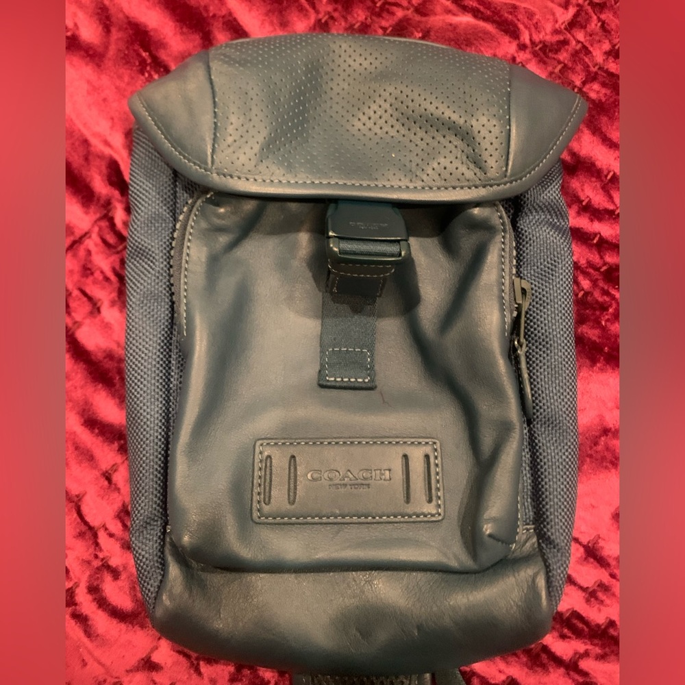 COACH Mini Leather Ranger Pack in Reef Blue.